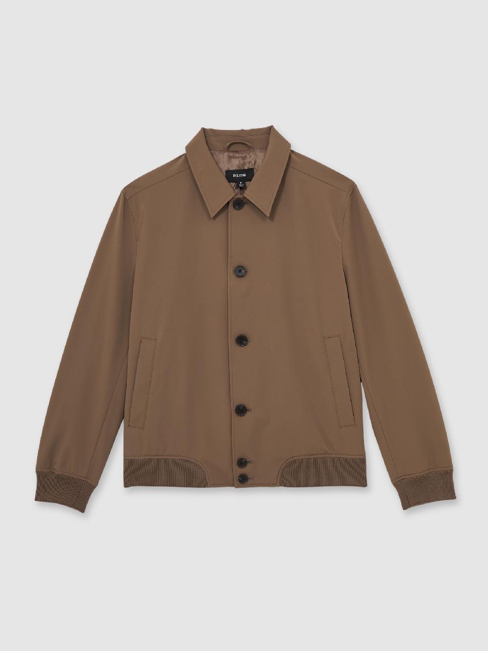 Reiss Technical Button Through Jacket In Chestnut Brown