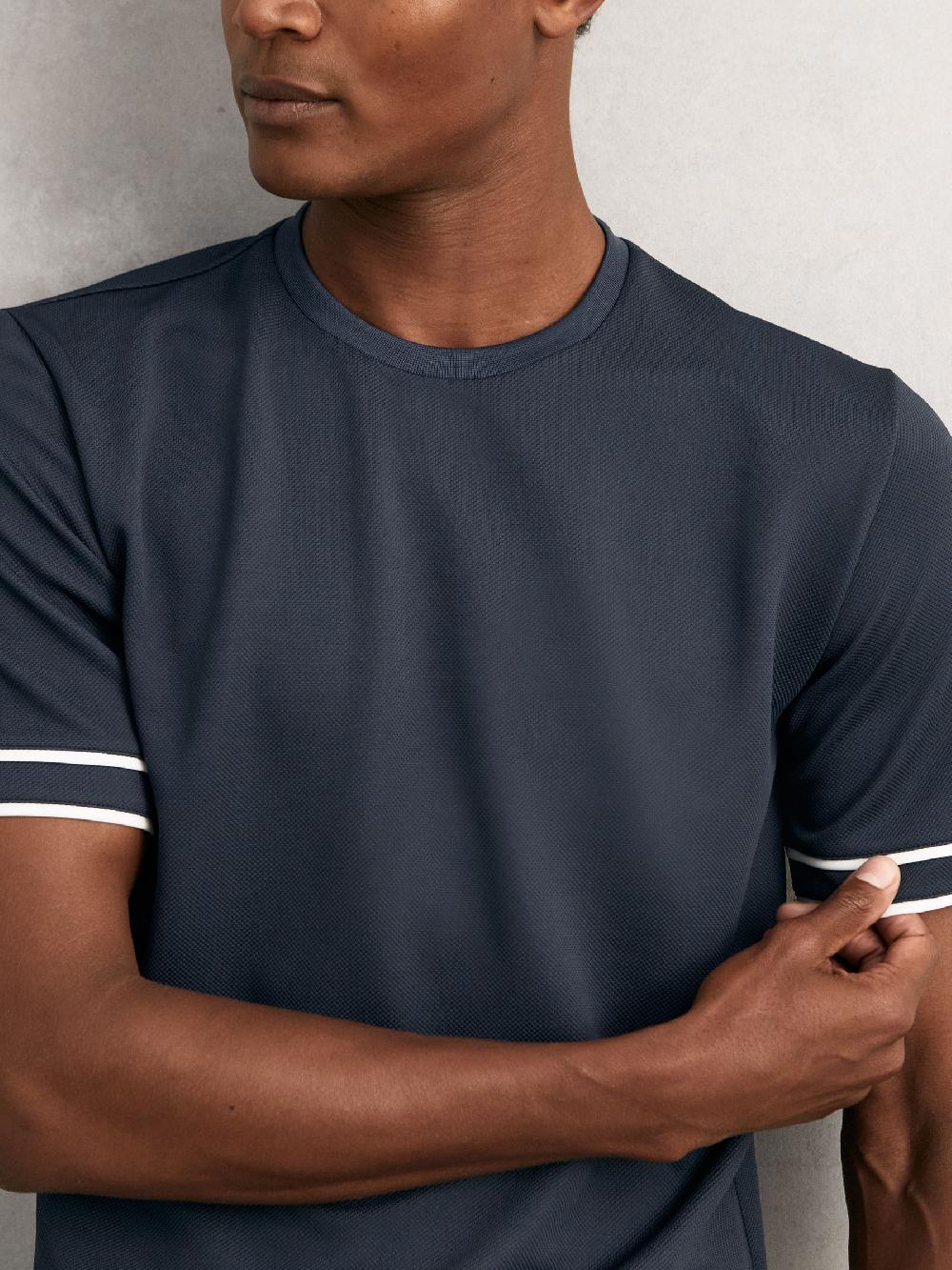 Reiss Textured Crew-Neck Tipped T-Shirt In Airforce Blue