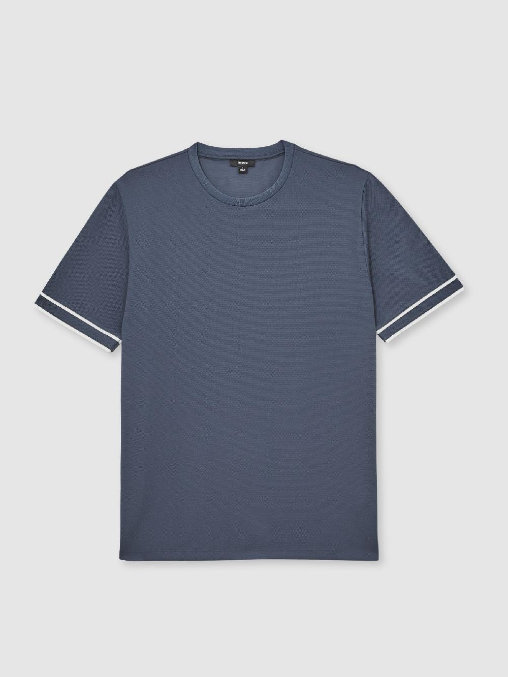 Reiss Textured Crew-Neck Tipped T-Shirt In Airforce Blue