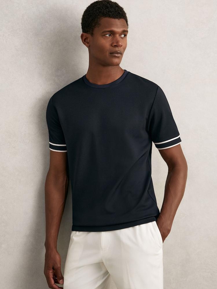 reiss Textured Crew-Neck Tipped T-Shirt in Navy Blue