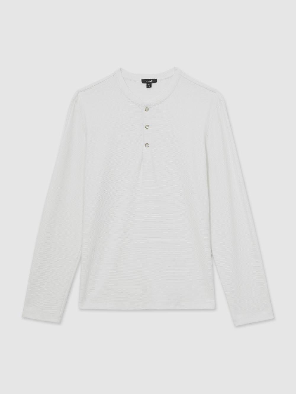 Reiss Textured Grandad-Collar Henley Shirt In White