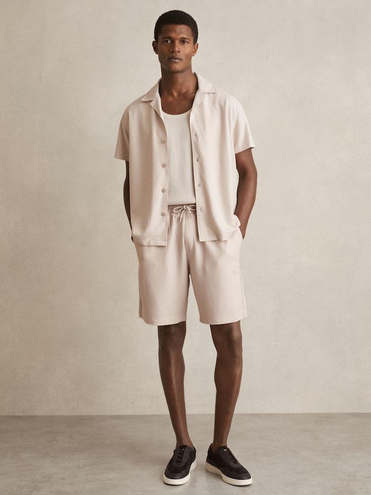 reiss Textured-Knit Cuban-Collar Shirt in Champagne