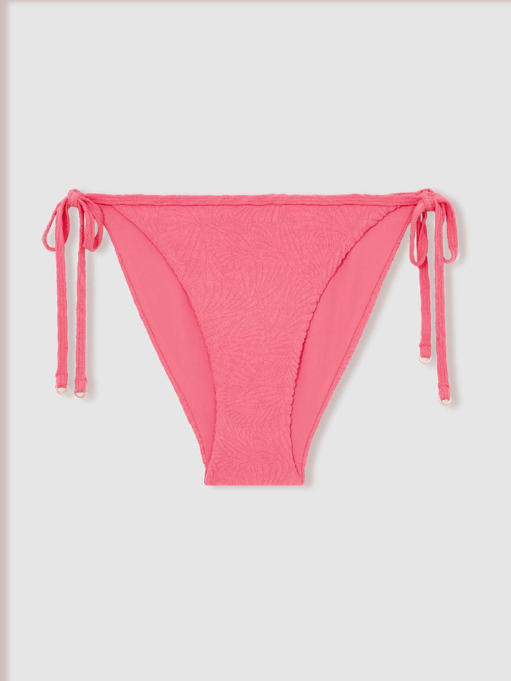 Reiss Textured Side-Tie Bikini Bottoms In Coral Pink