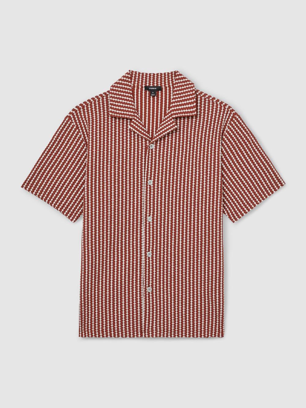 Reiss Textured-Stripe Cuban-Collar Shirt In Rust Red/White