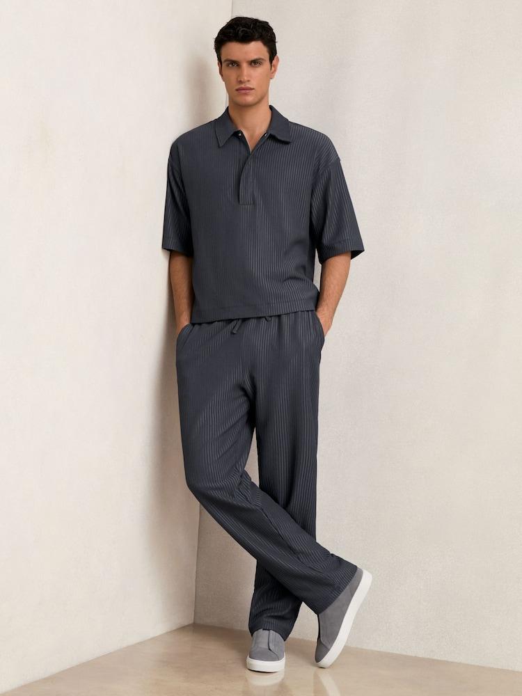 reiss Textured Stripe Drawstring Trousers in Petrol Blue