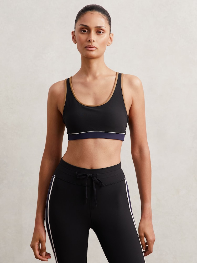 reiss The Upside Colour-Block Racerback Bra in Black