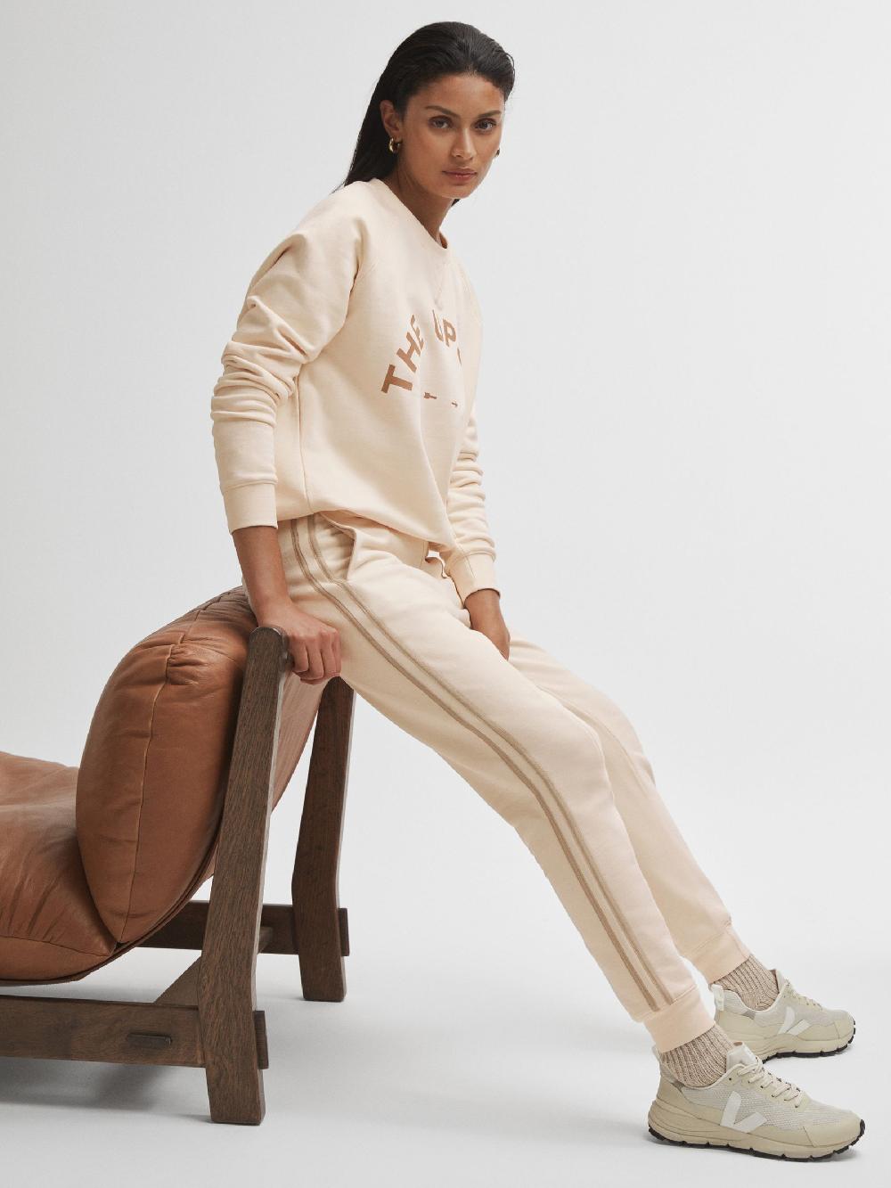 Reiss The Upside Cotton Side Stripe Joggers In Cream