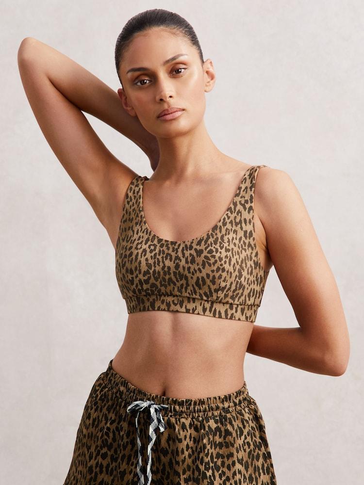reiss The Upside Leopard-Print Scoop Bra in Brown Print