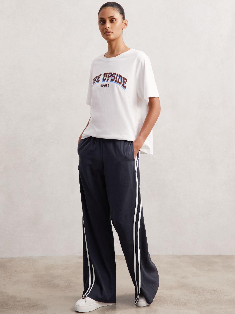 Reiss The Upside Side-Stripe Jersey Joggers In Navy