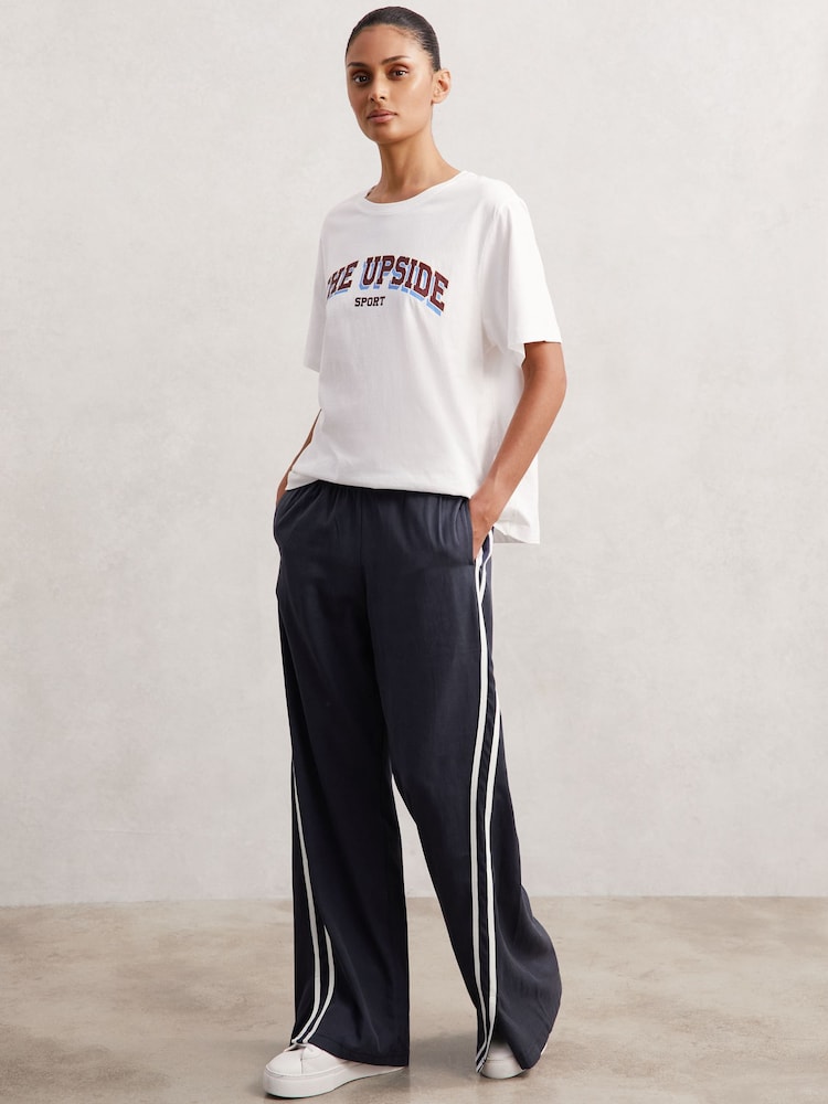 reiss The Upside Side-Stripe Jersey Joggers in Navy