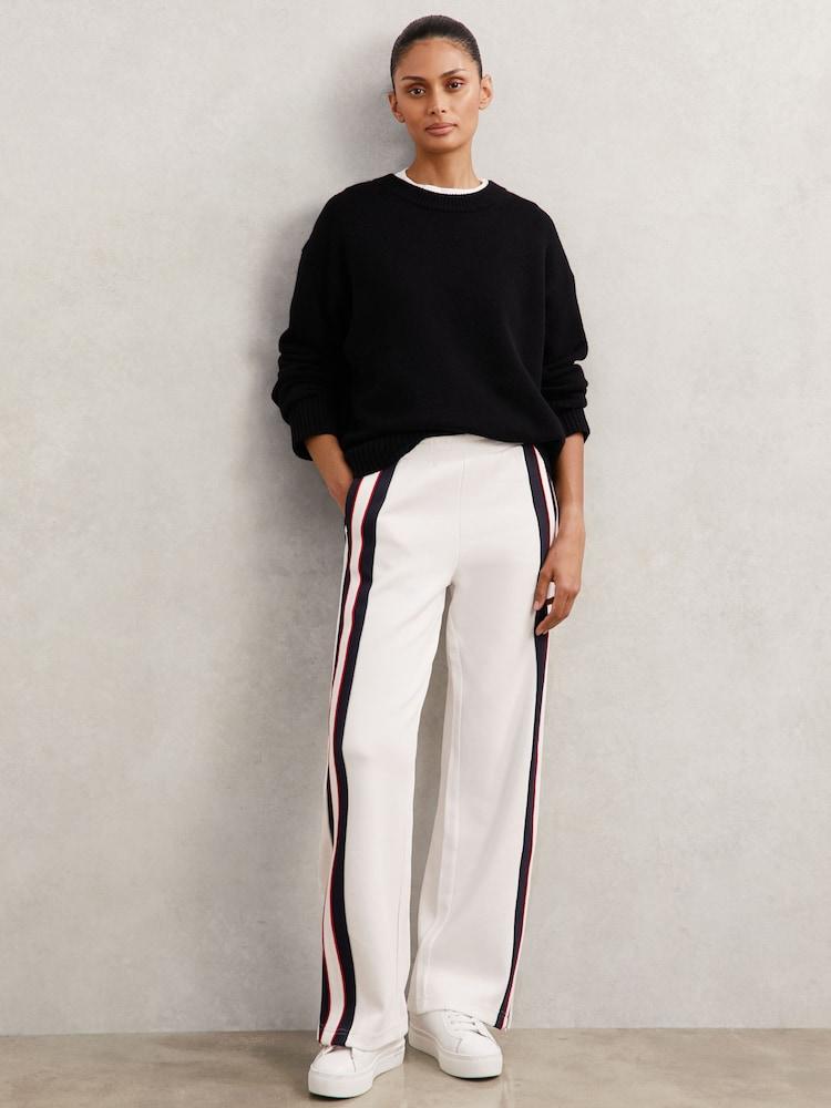 reiss The Upside Side-Stripe Wide-Leg Joggers in White