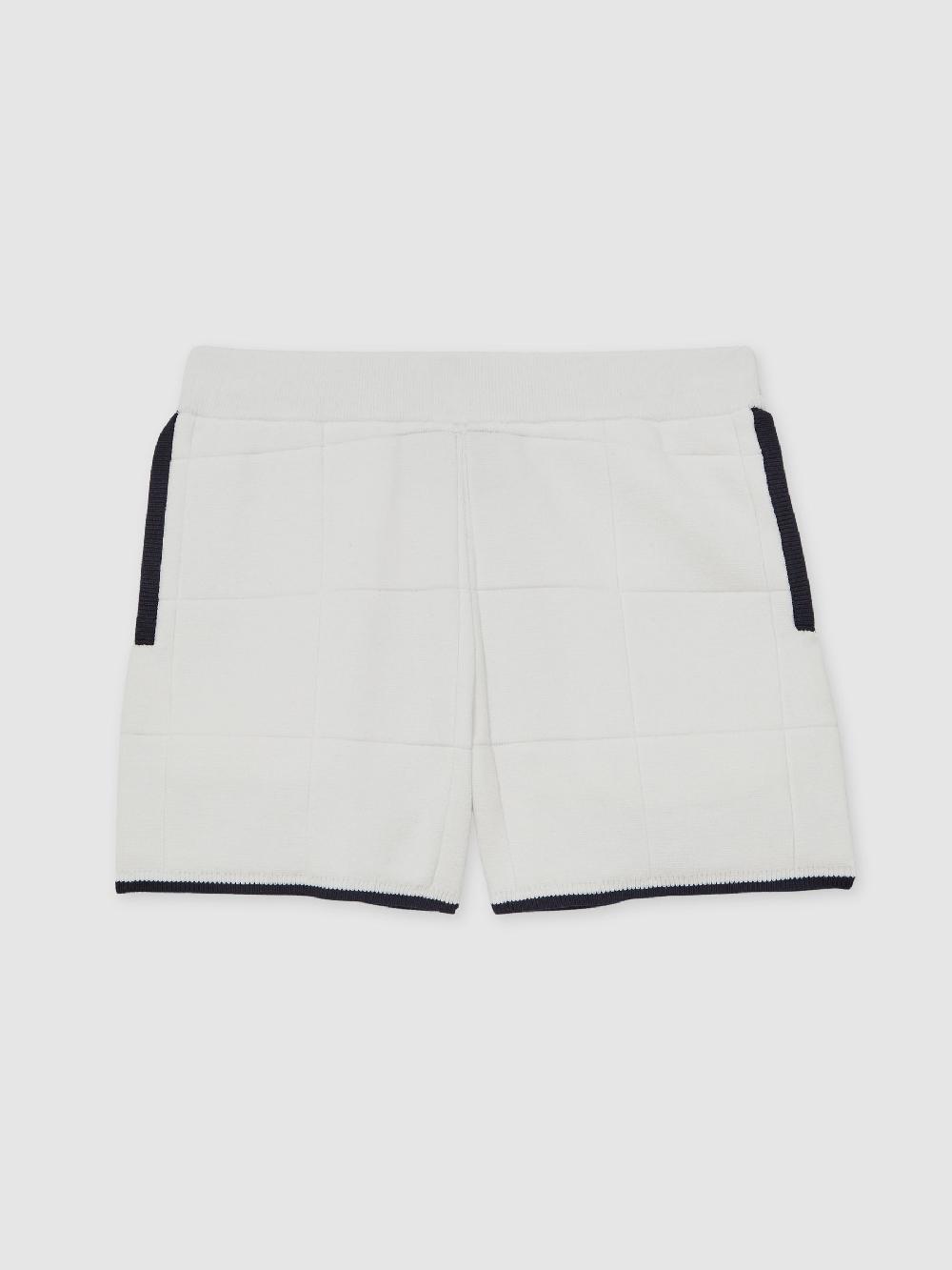 Reiss Tipped Knit Stitch-Detail Shorts In White/Navy