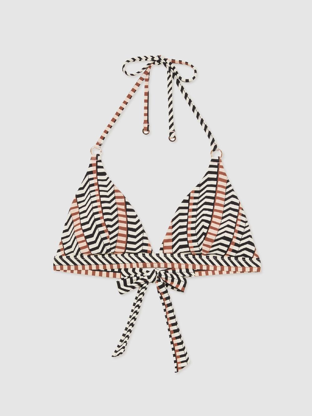 Reiss Triangle Halterneck Bikini Top In Black/Brown