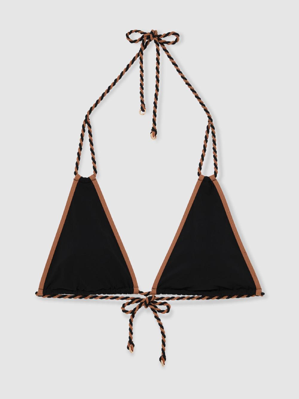 Reiss Triangle Twist-Strap Bikini Top In Black/Brown