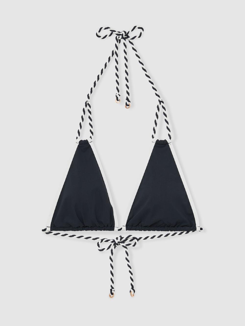 Reiss Triangle Twist-Strap Bikini Top In Navy/White