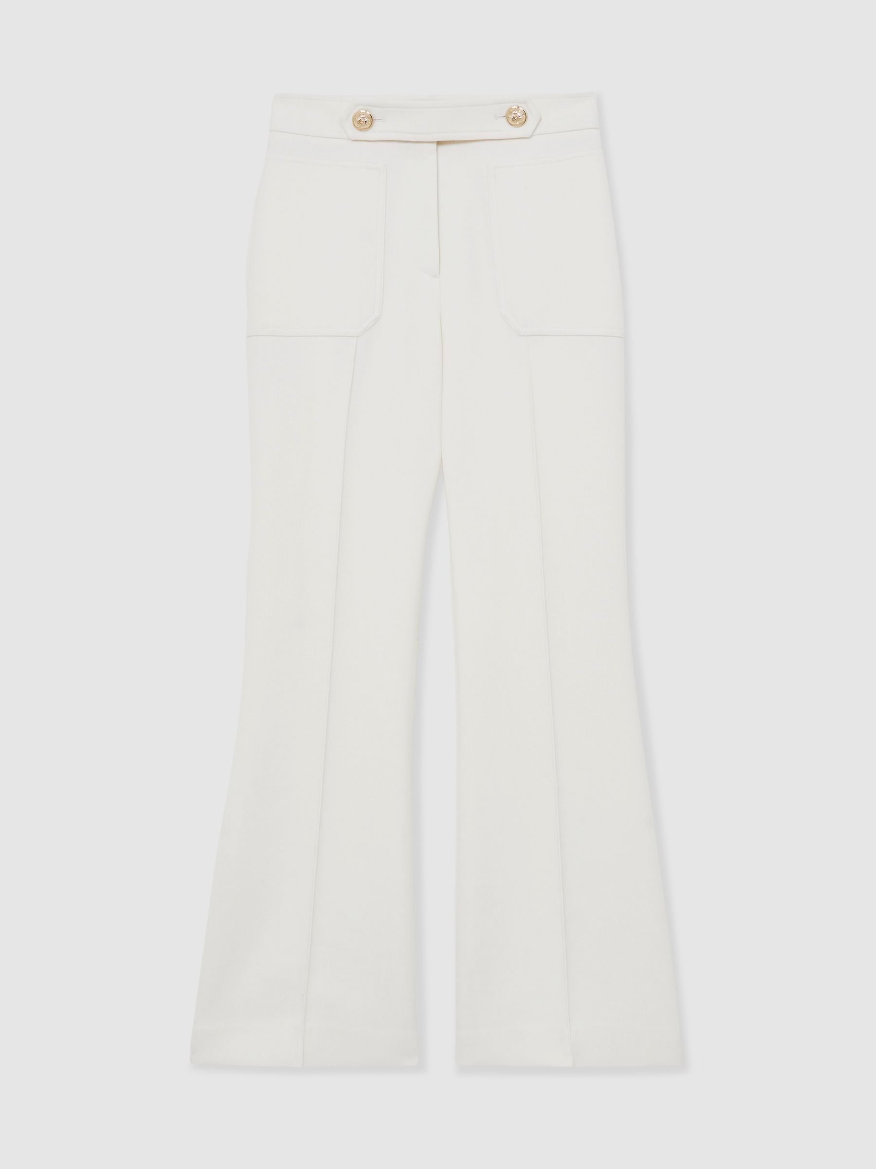 Reiss Twill Button-Tab Flared Trousers With Wool In White