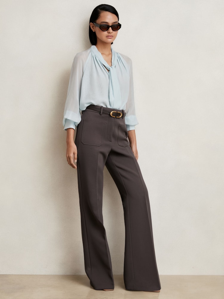 reiss Twill Patch-Pocket Flared Trousers in Mauve Neutral