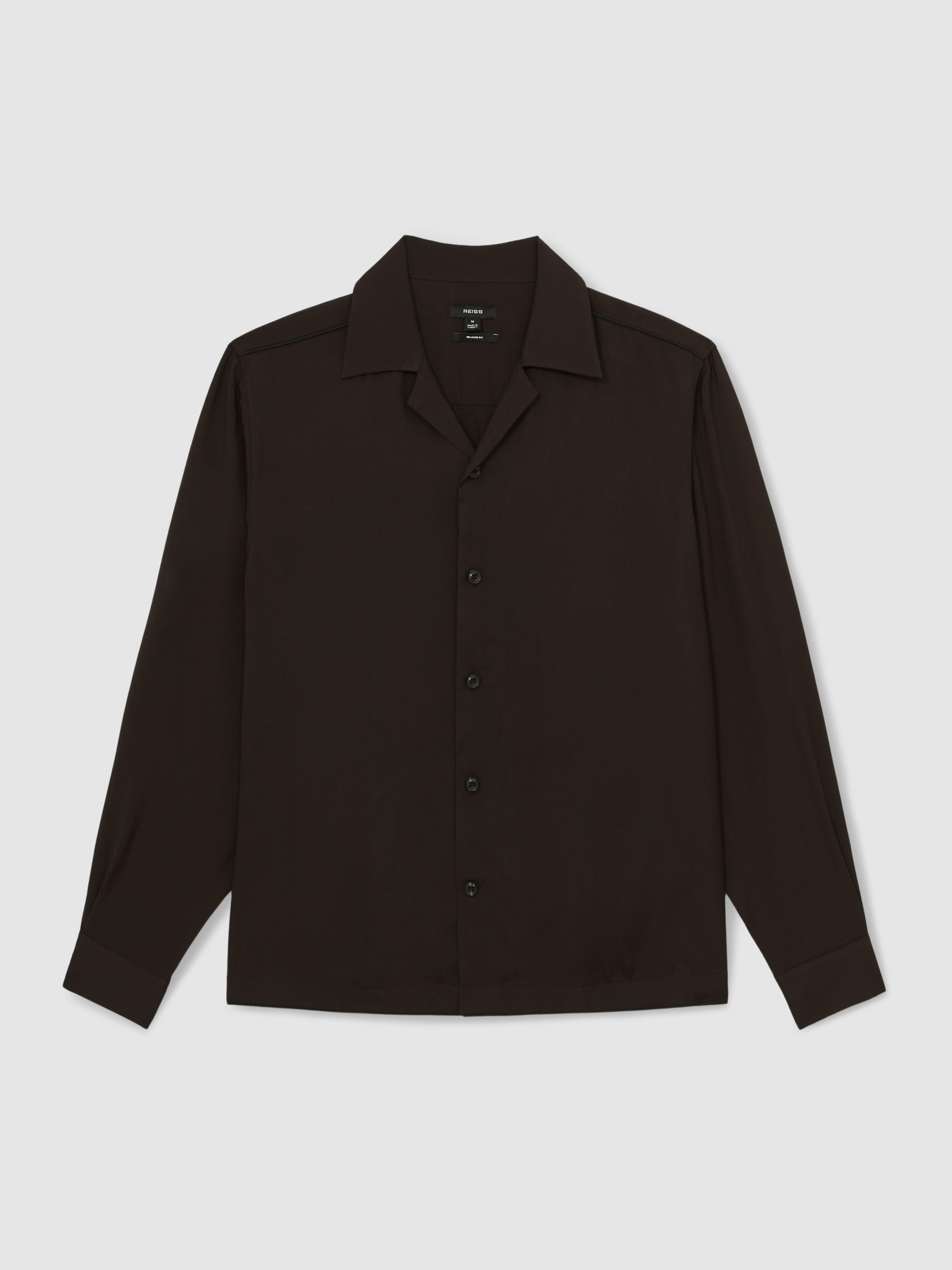Reiss Twill Piped Cuban-Collar Shirt In Chocolate Brown