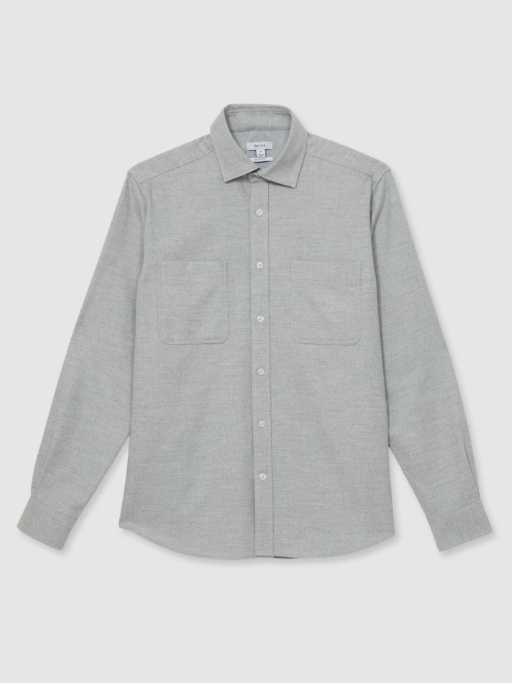Reiss Twin-Pocket Button-Through Overshirt In Soft Grey Melange
