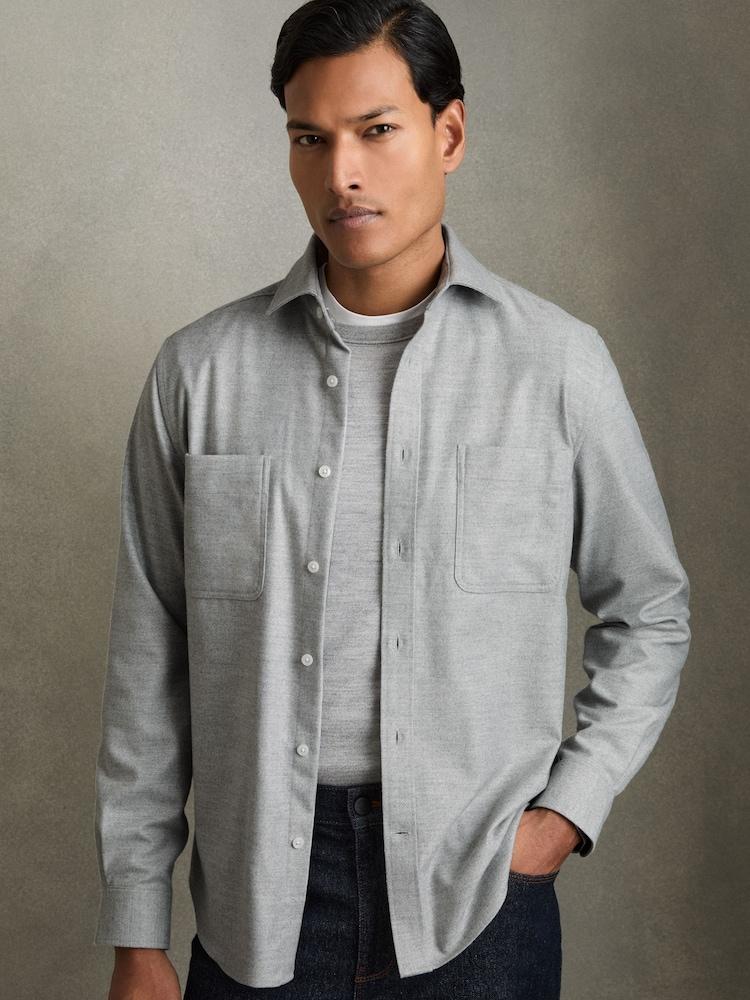 reiss Twin-Pocket Button-Through Overshirt in Soft Grey Melange