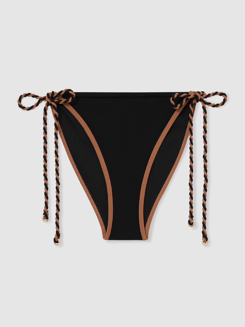 Reiss Twist-Strap Tie-Side Bikini Bottoms In Black/Brown