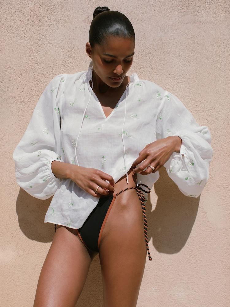 reiss Twist-Strap Tie-Side Bikini Bottoms in Black/Brown