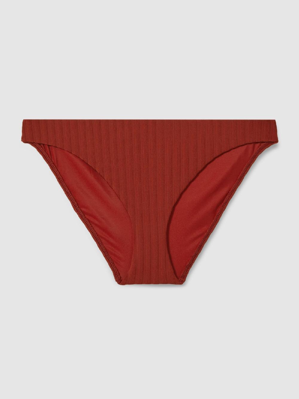 Reiss Underwear Ribbed Bikini Bottoms In Dark Magma Red