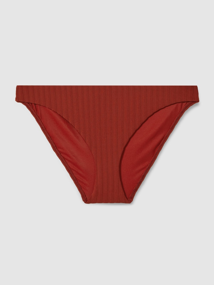 reiss Underwear Ribbed Bikini Bottoms in Dark Magma Red
