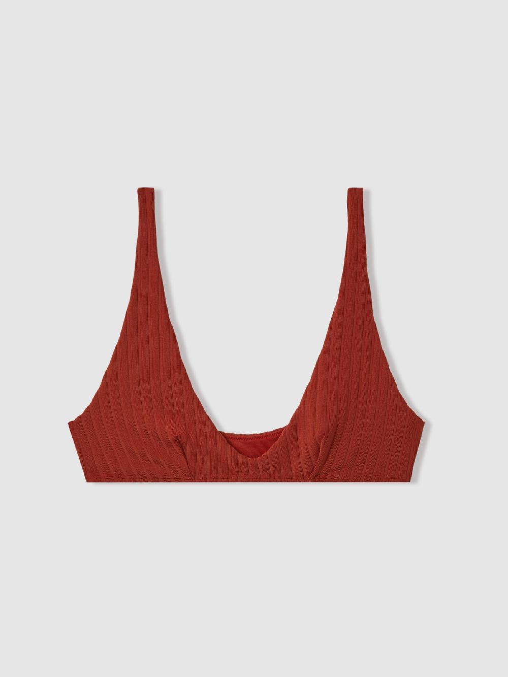 Reiss Underwear Ribbed Bikini Top In Dark Magma Red