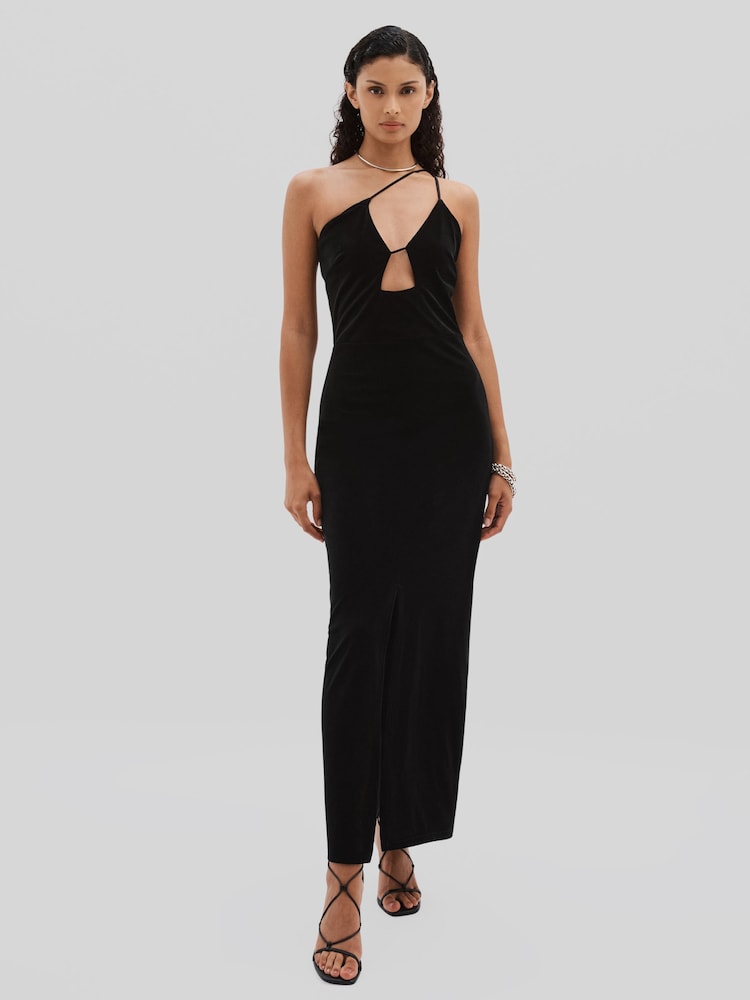 reiss Undress Code Plunge-Neck Velvet Maxi Dress in Black