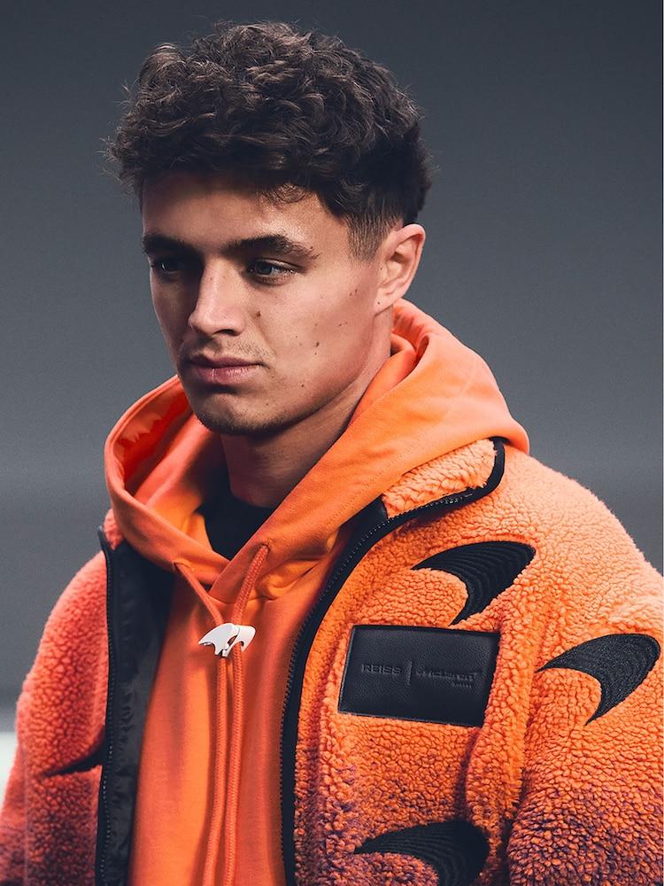 reiss Unisex Fit McLaren F1 Team Ombré Fleece Jacket in Papaya Orange/Purple