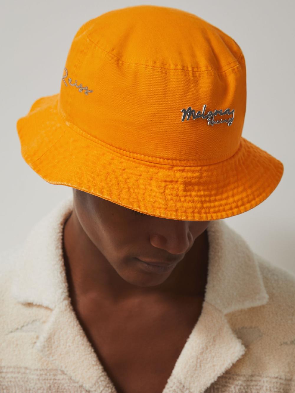 Reiss Unisex Fit McLaren Racing Cotton Bucket Hat In Papaya Orange