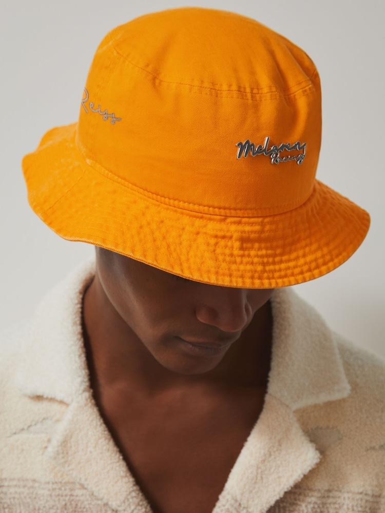 reiss Unisex Fit McLaren Racing Cotton Bucket Hat in Papaya Orange