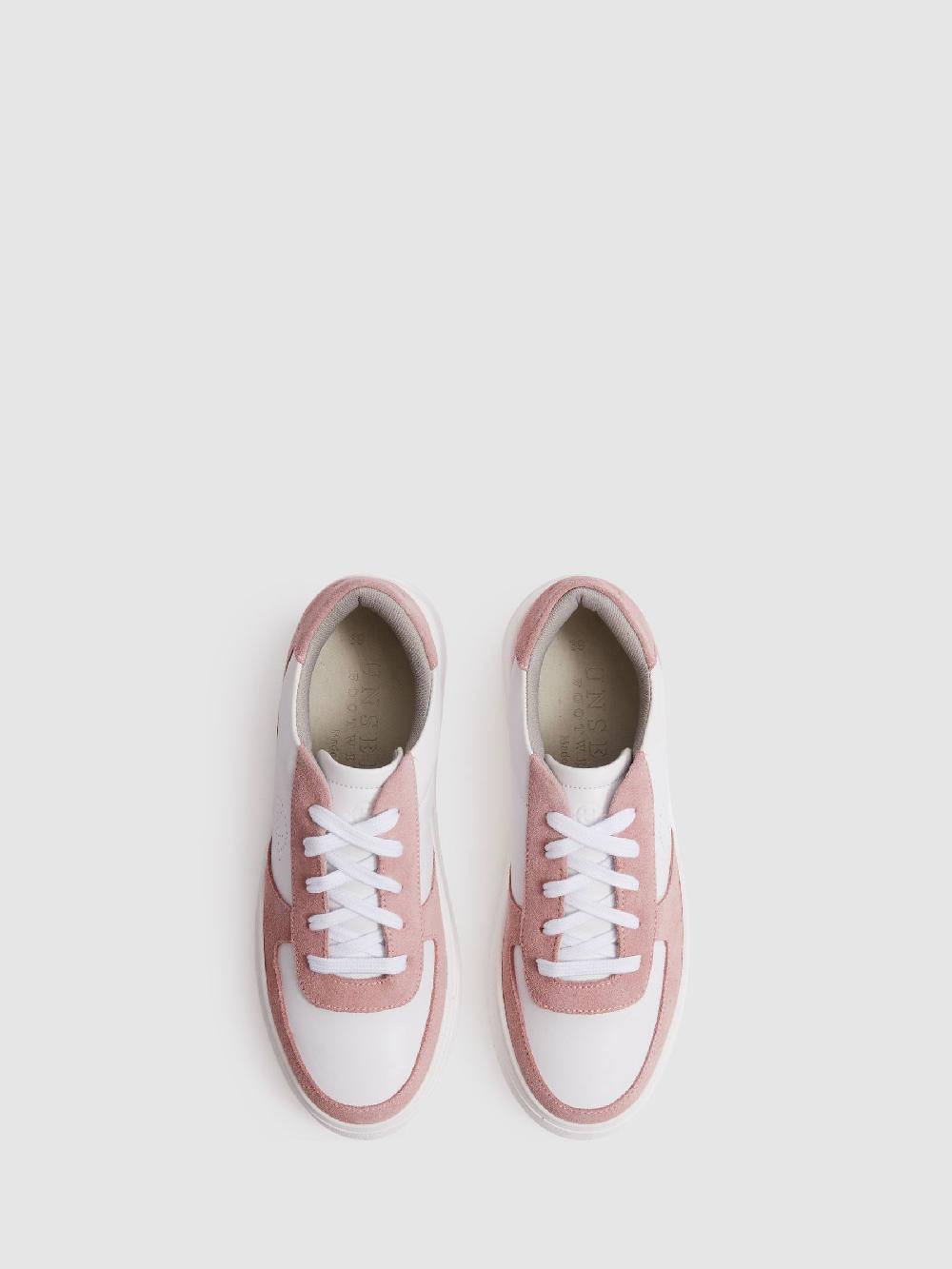 Reiss Unseen Footwear Suede And Leather Trainers In Pink/White