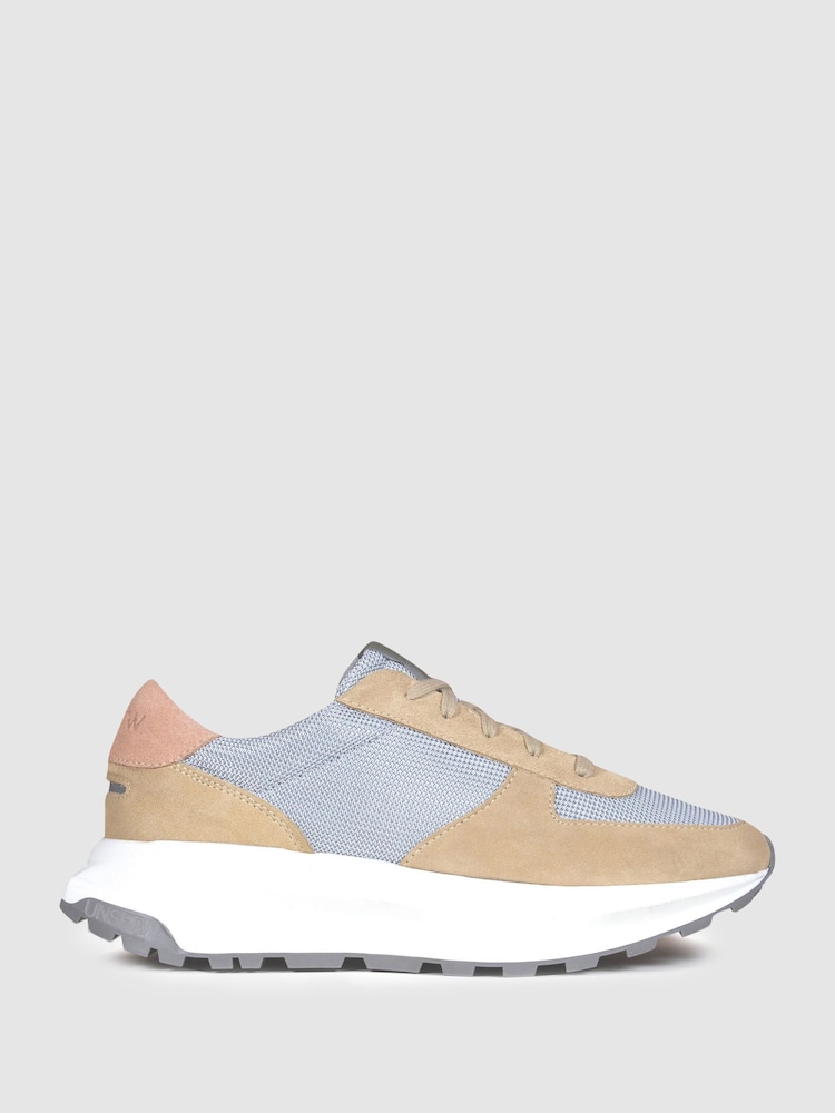 reiss Unseen Footwear Suede Mesh Trinity Trainers in Pink/White