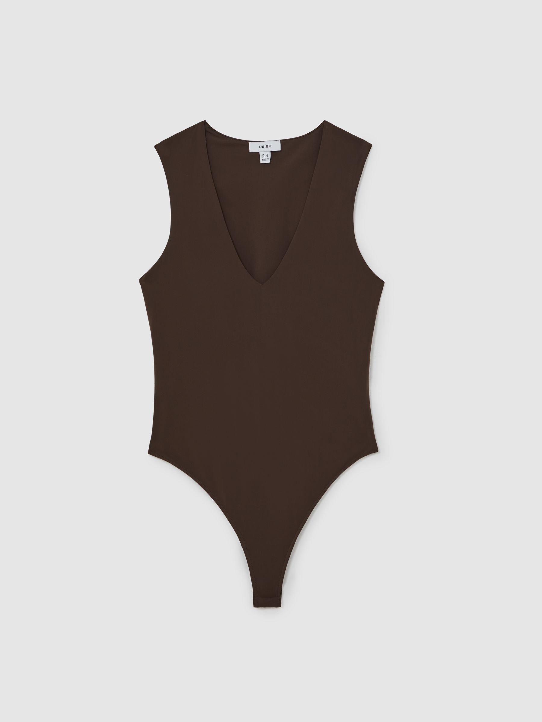 Reiss V-Neck Sleeveless Bodysuit In Chocolate Brown
