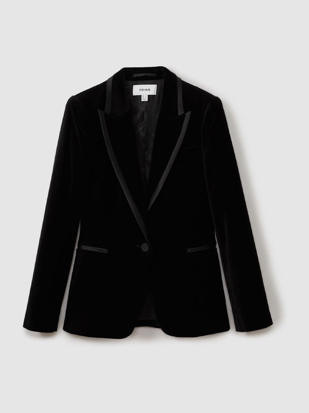 Reiss Velvet And Satin Single Breasted Suit Jacket In Black