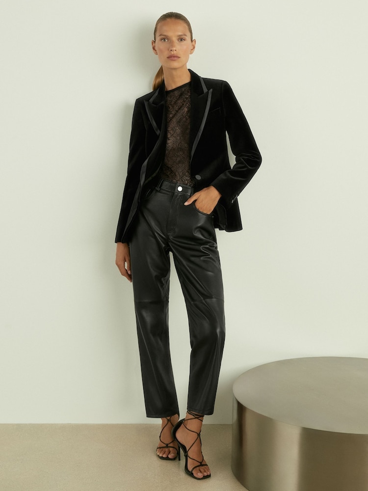 reiss Velvet and Satin Single Breasted Suit Jacket in Black