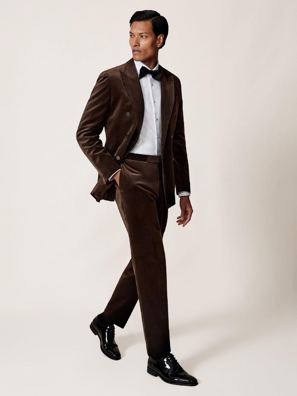 Reiss Velvet Tailored-Fit Suit Trousers In Chocolate Brown