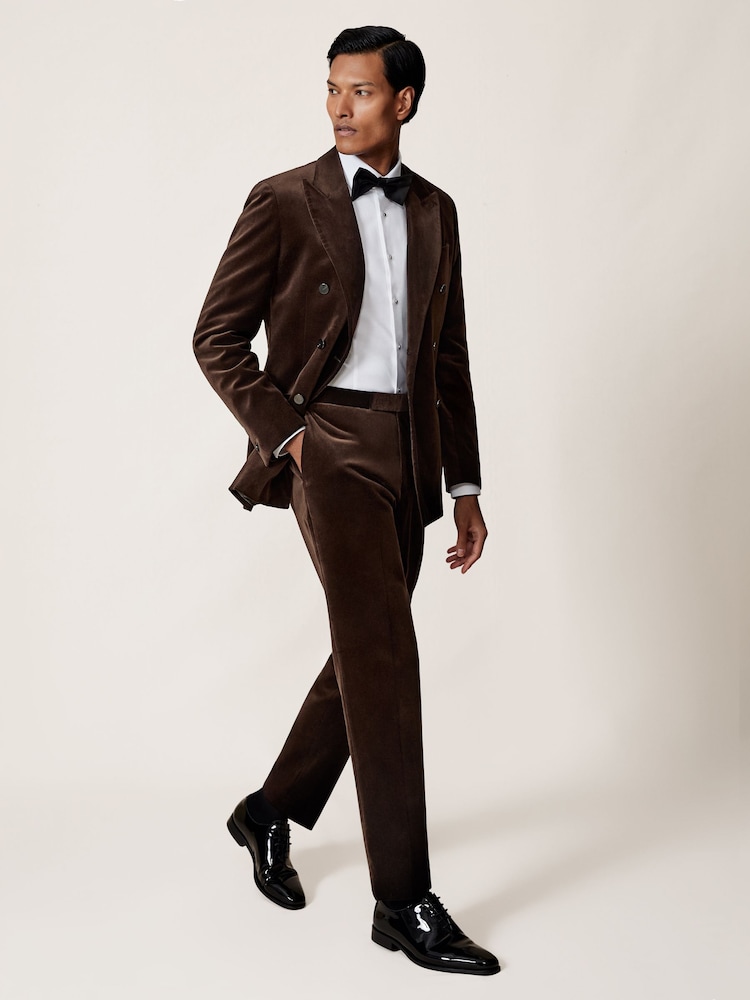 reiss Velvet Tailored-Fit Suit Trousers in Chocolate Brown