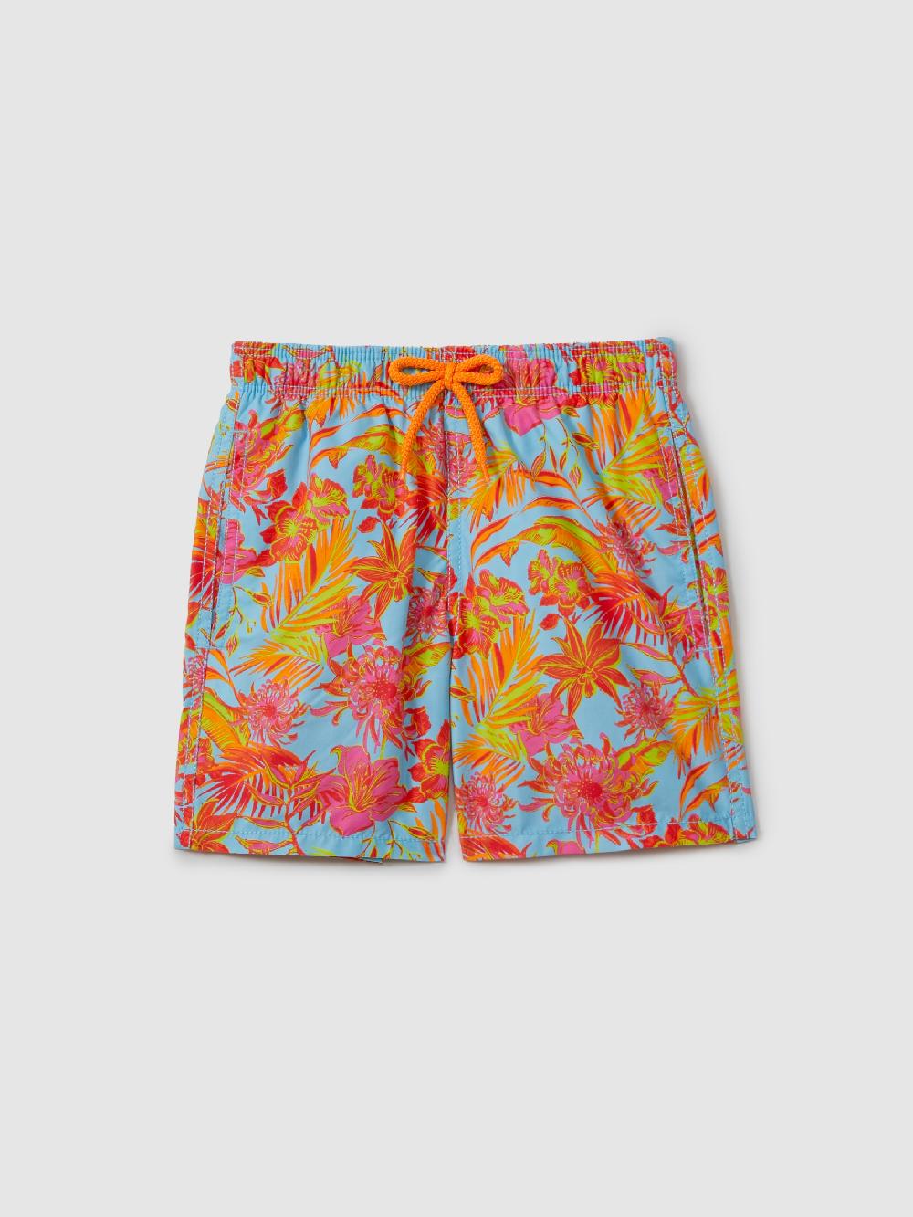 Reiss Vilebrequin Tropical Print Drawstring Swim Shorts In Santorin Orange