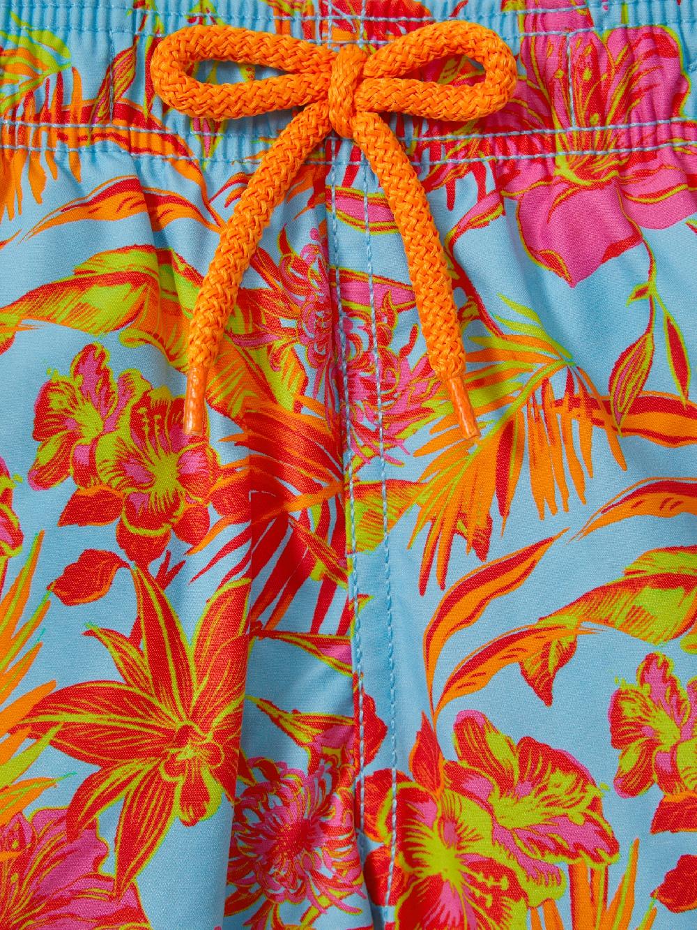 Reiss Vilebrequin Tropical Print Drawstring Swim Shorts In Santorin Orange