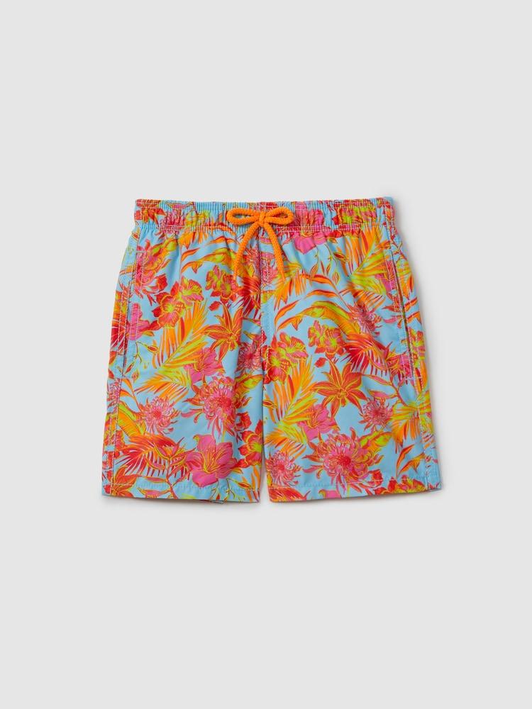 reiss Vilebrequin Tropical Print Drawstring Swim Shorts in Santorin Orange