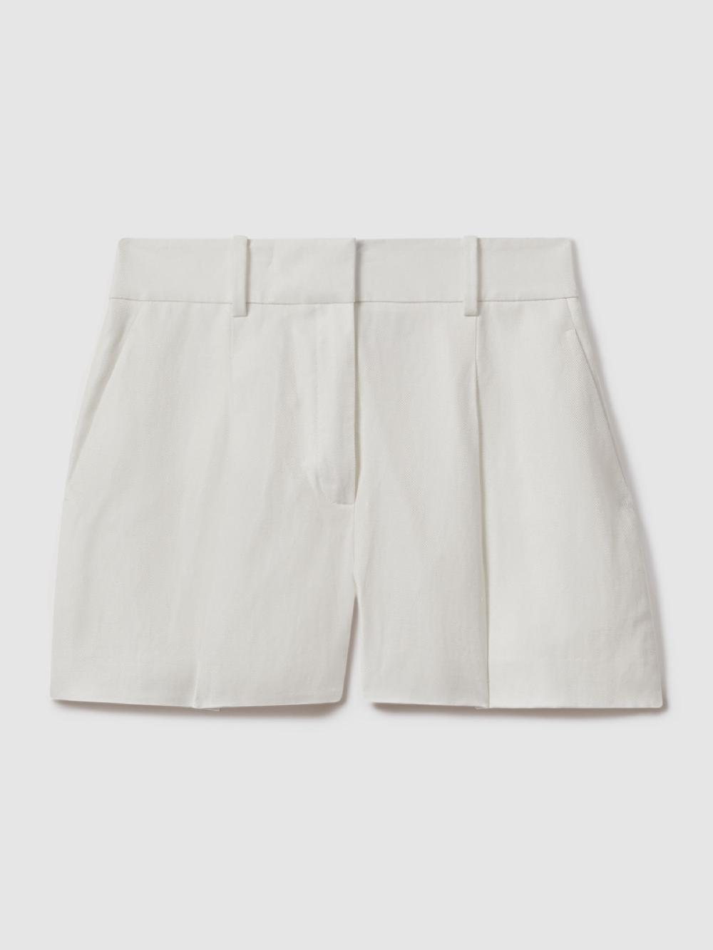 Reiss Viscose-Linen Front Pleat Suit Shorts In White