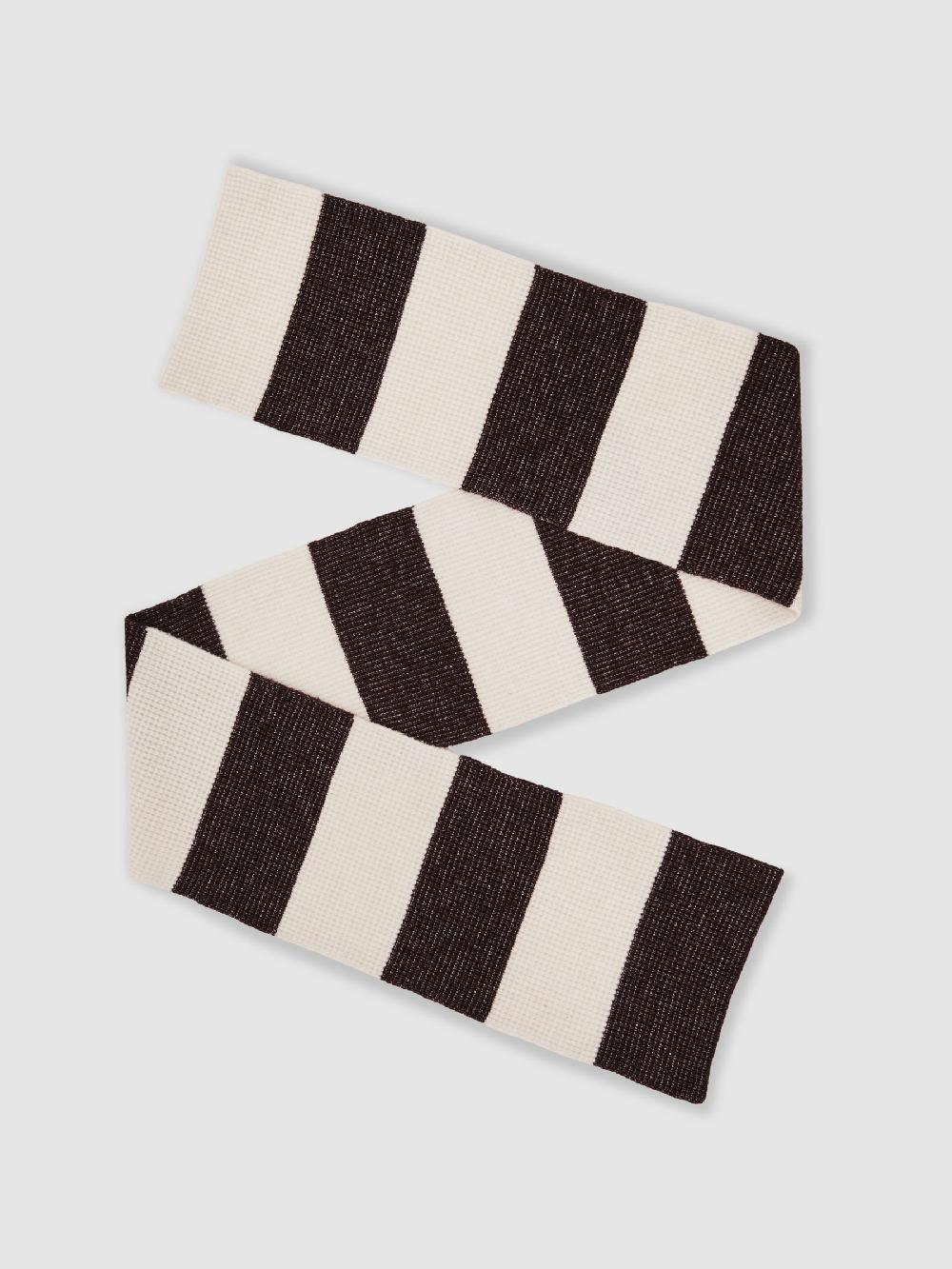Reiss Waffle-Knit Block-Stripe Scarf With Wool In Chocolate Brown/Off White