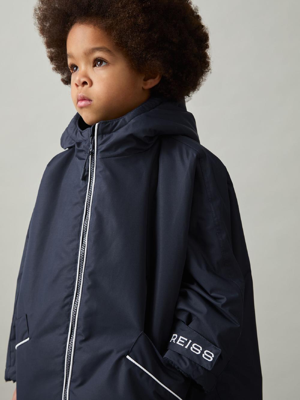 Reiss Water-Repellent Fleece-Lined Coat In Navy/White