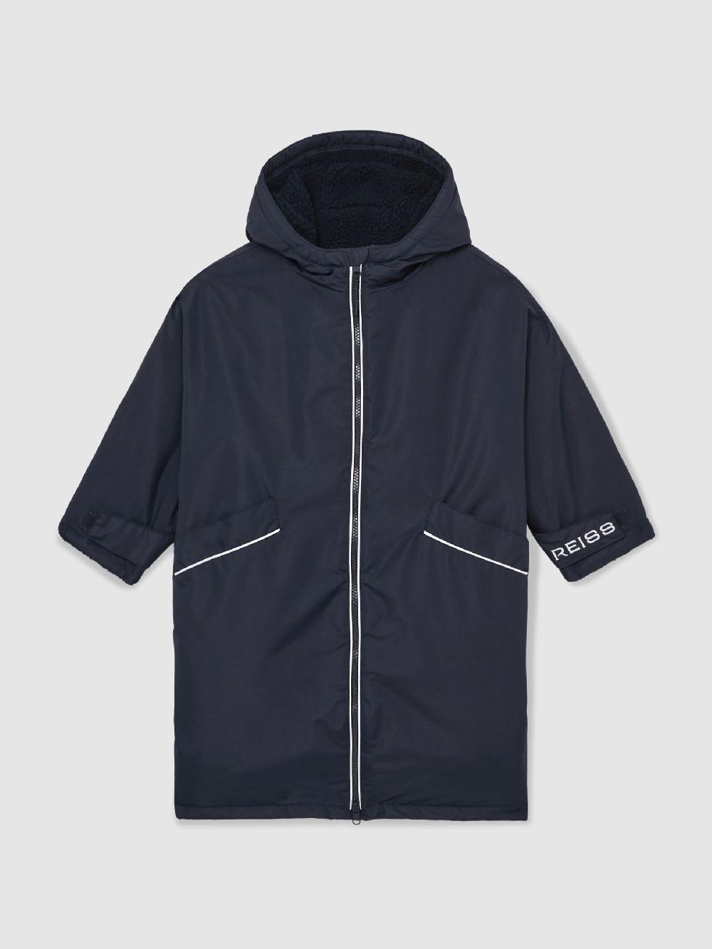 Reiss Water-Repellent Fleece-Lined Coat In Navy/White