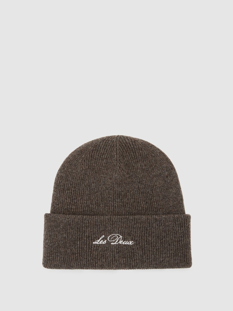 reiss Wayne Embroidered Beanie in Mountain Grey Melange