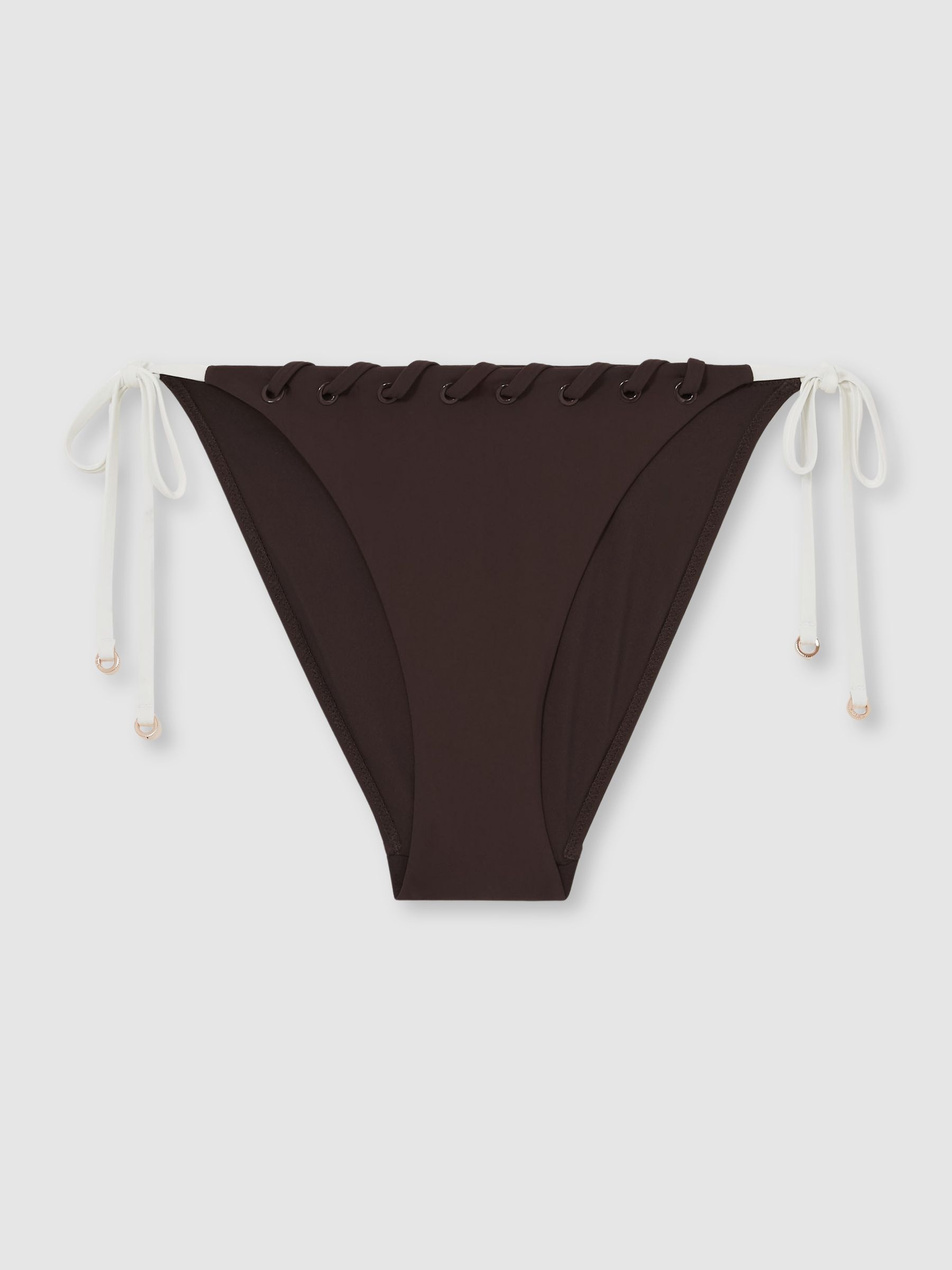 Reiss Whipstitch Side-Tie Bikini Bottoms In Chocolate