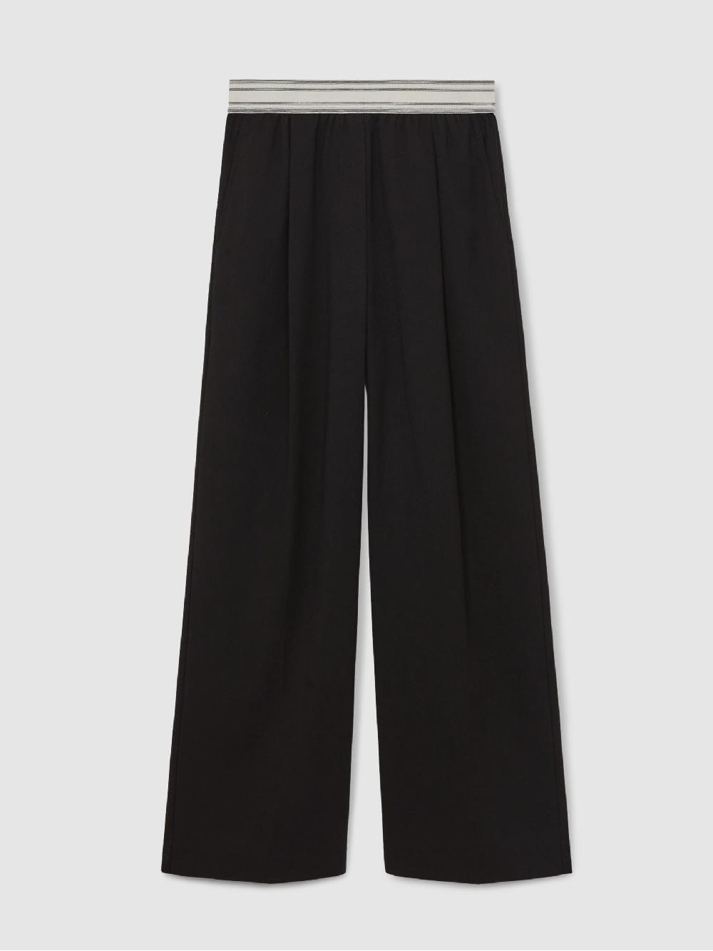 Reiss Wide-Leg Contrast-Waistband Trousers In Black